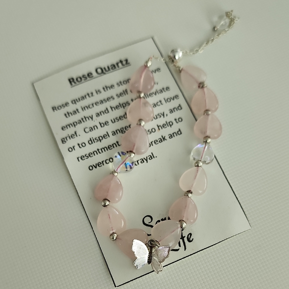 Rose Quartz Heart Adjustable Bracelet